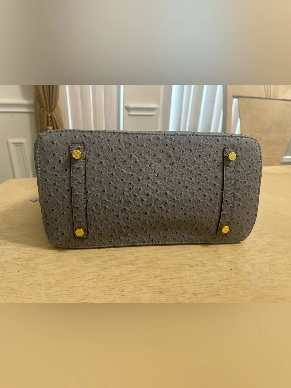 Classic Gray Ostrich-Texture Women’s Satchel UNBRANDED BIRKIN STYLE